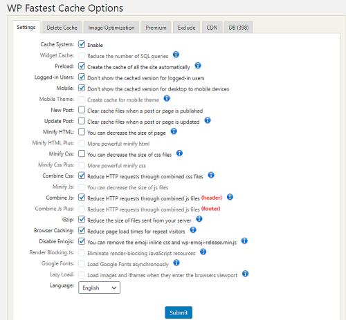 wp fastest cache beállítás